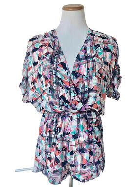 NWT Necessary Objects Geometric Cold Shoulder Printed Romper One-Piece S